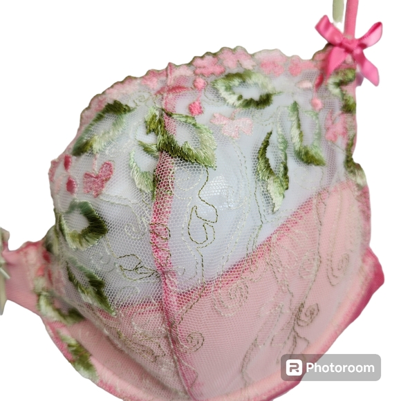 Victoria's Secret VTG Y2K Underwire Sheer Embroidered Lace Lt Push Up Bra 36D - Picture 7 of 15